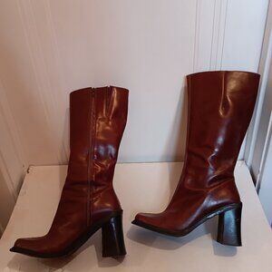 Brazilian-made leather Cognac knee boots